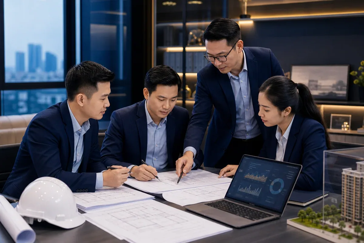 Đội ngũ chuyên gia tư vấn hồ sơ chứng chỉ hành nghề xây dựng họp trao đổi