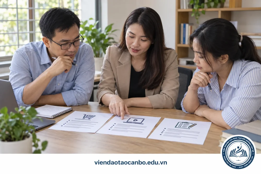 Người học trao đổi mục tiêu công việc để lựa chọn chương trình đấu thầu