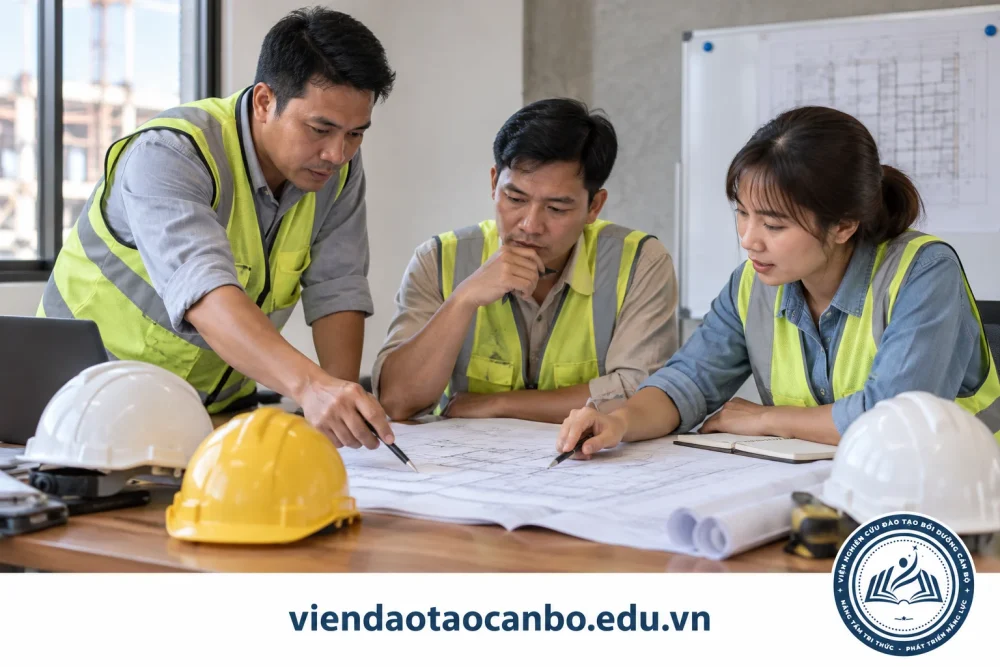 Nhóm cán bộ công trường học kỹ năng chỉ huy
