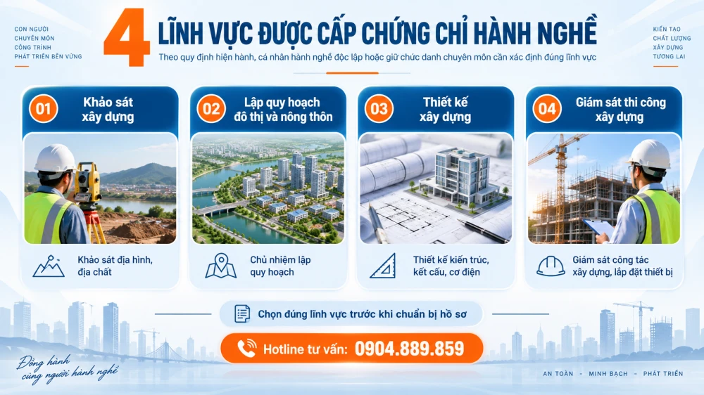 4 Lĩnh vực cấp chứng chỉ hành nghề xây dựng 4 Lĩnh vực cấp chứng chỉ hành nghề xây dựng