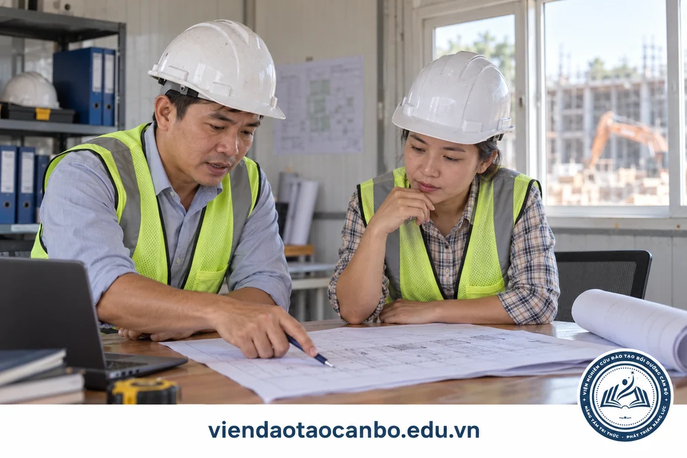 Đội ngũ giám sát trao đổi phân công công việc tại công trường