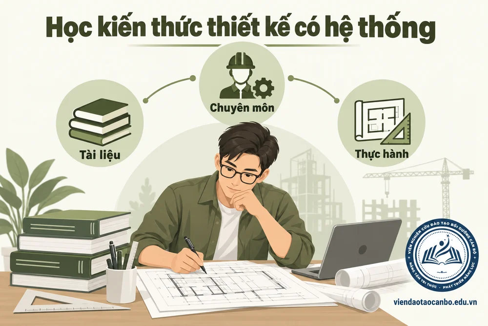 Học kiến thức thiết kế có hệ thống: tài liệu, chuyên môn, thực hành
