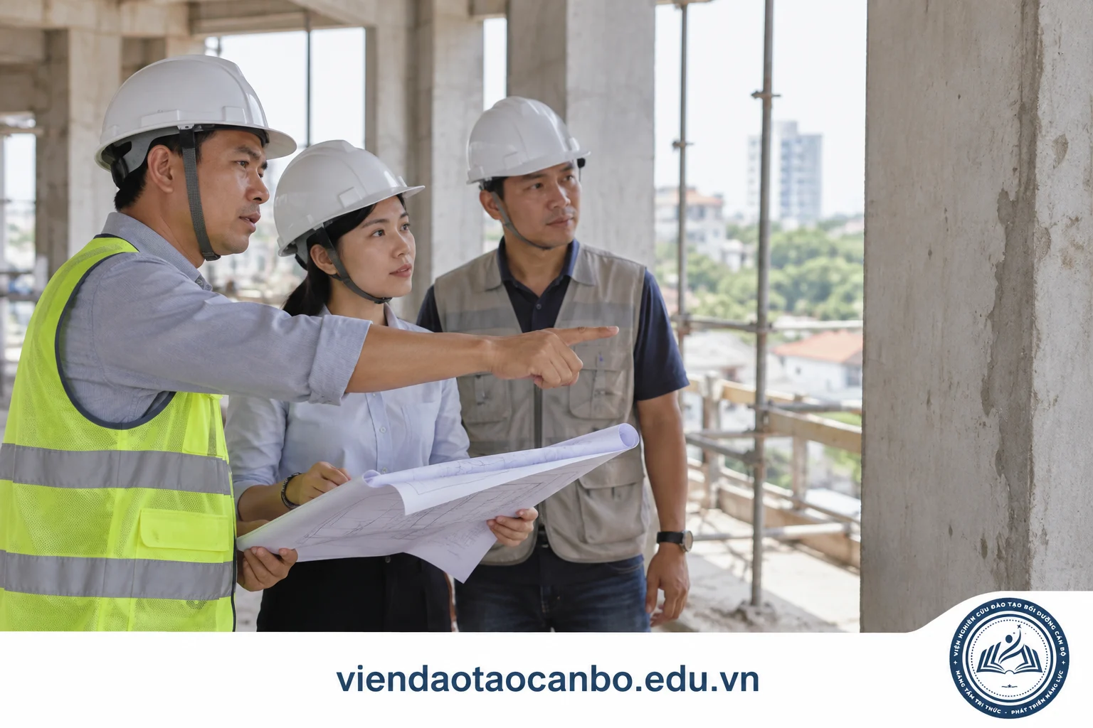 Kỹ sư giám sát và kỹ sư thi công kiểm tra hạng mục trước bàn giao
