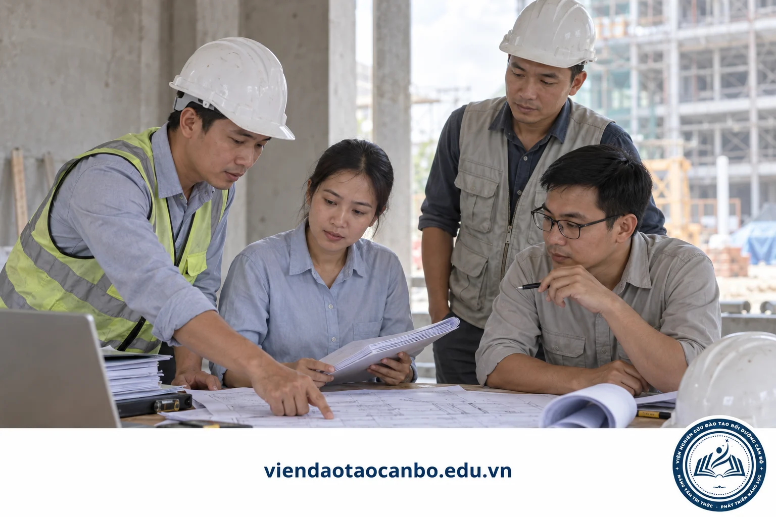 Nhóm kỹ sư rà soát hồ sơ chất lượng trước khi bàn giao công trình