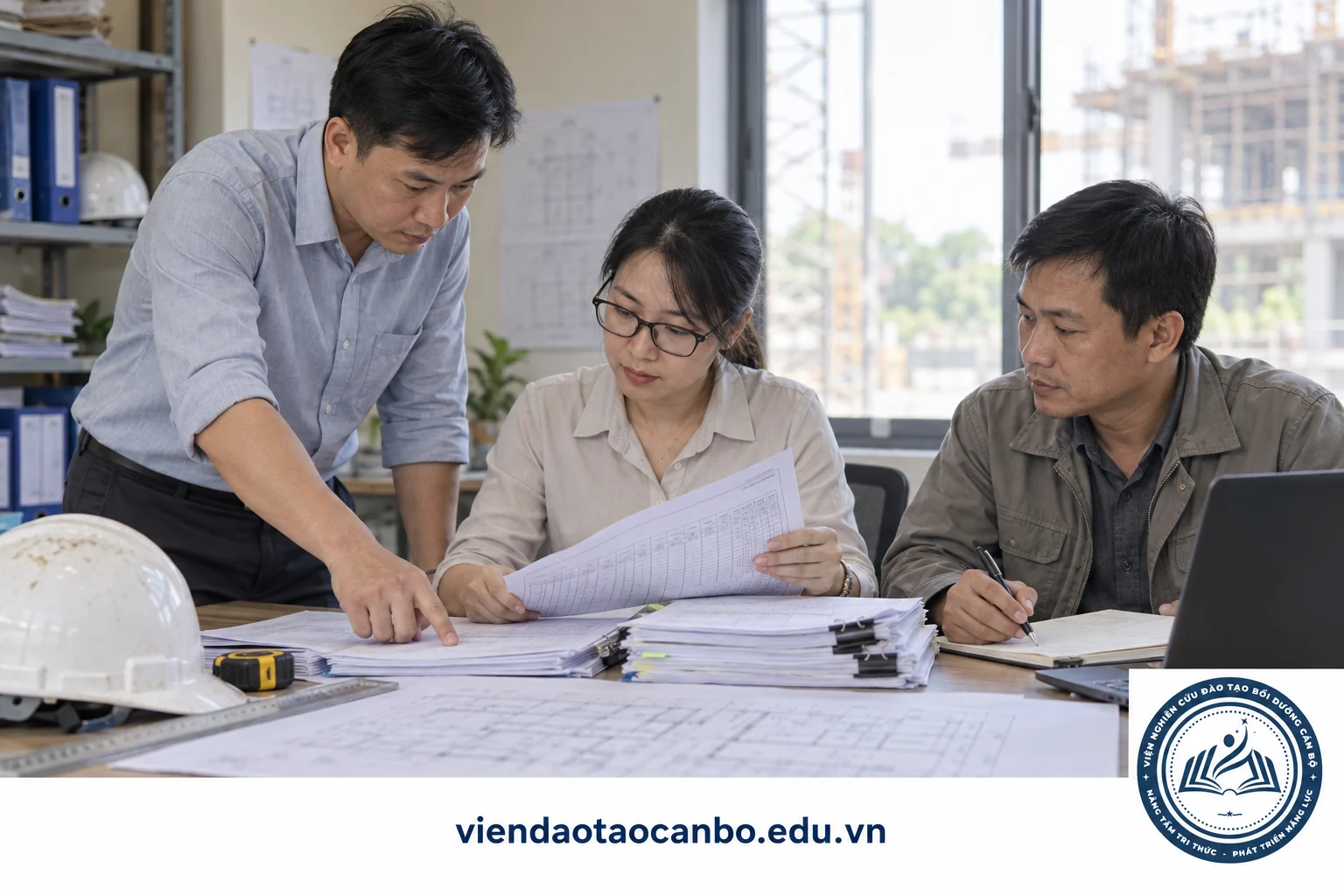 Nhóm phụ trách dự án kiểm tra hồ sơ thanh toán khối lượng công trình