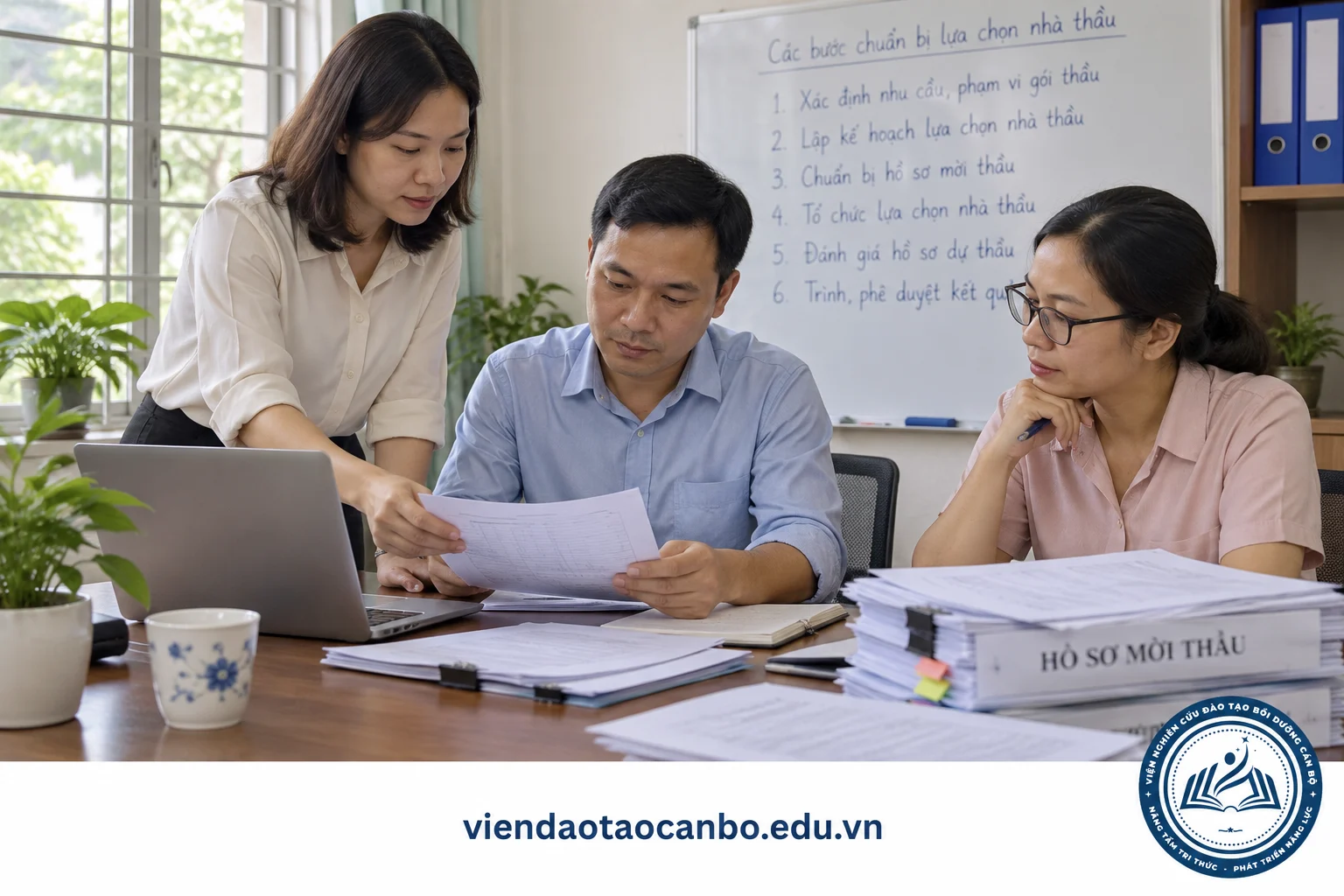 Nhóm nhân viên tổ chức các bước chuẩn bị lựa chọn nhà thầu