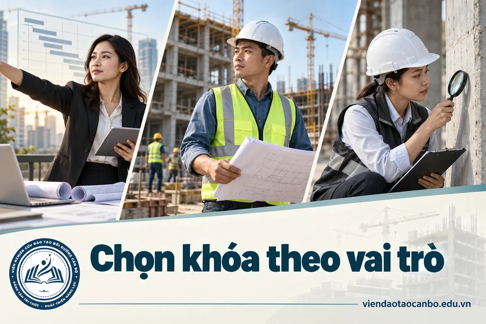 Chọn khóa theo vai trò trong lộ trình học quản lý dự án, chỉ huy trưởng và tư vấn giám sát
