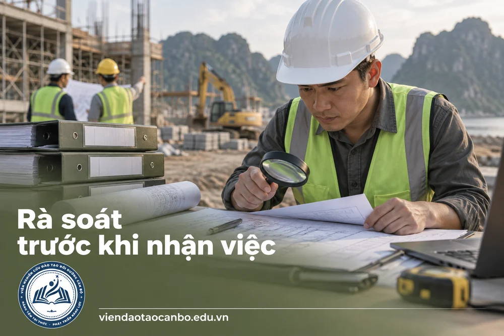 Rà soát trước khi nhận việc — minh họa nội dung bài Đào tạo quản lý dự án xây dựng tại Quảng Ninh theo hình thức online và tại đơn vị