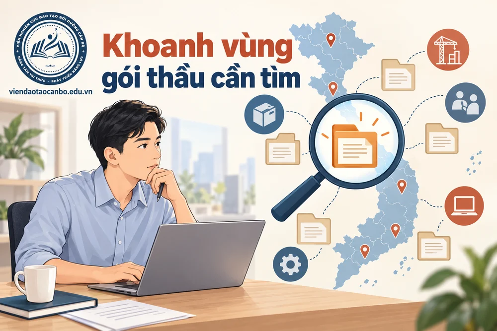 Khoanh vùng gói thầu cần tìm trong bài Cách tìm kiếm và theo dõi gói thầu trên Hệ thống mạng đấu thầu quốc gia