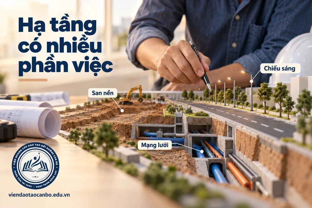 Hạ tầng có nhiều phần việc: san nền, mạng lưới, chiếu sáng