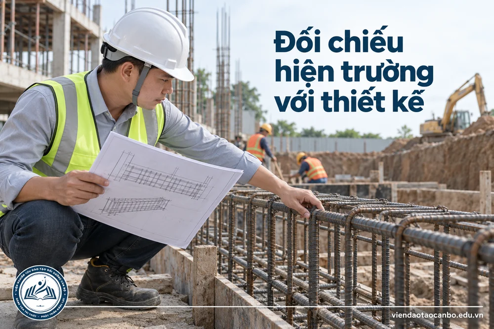 Đối chiếu hiện trường với thiết kế trong bài Khóa học giám sát xây dựng tại Đồng Nai theo tình huống thực tế công trường