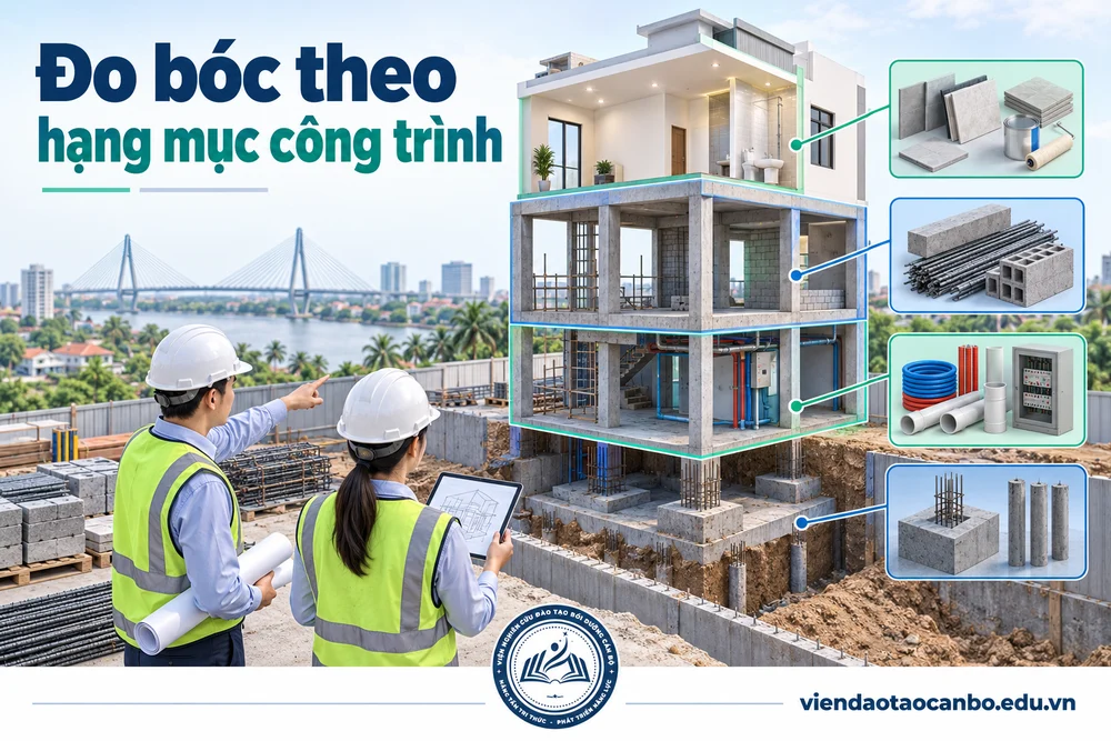 Đo bóc theo hạng mục công trình trong bài Khóa học lập dự toán xây dựng tại Cần Thơ cho học viên Tây Nam Bộ