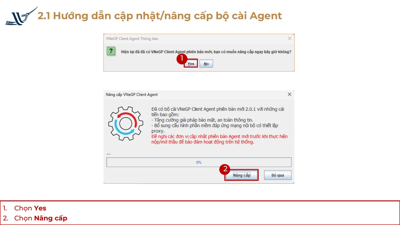 Hộp thoại kiểm tra phiên bản: chọn Yes → chọn Nâng cấp