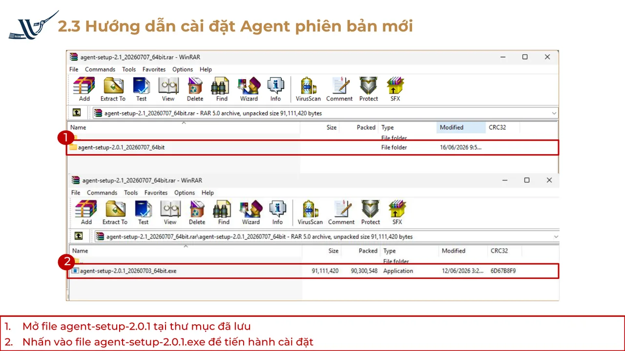 Mở thư mục đã lưu, chạy tệp agent-setup-2.0.1.exe